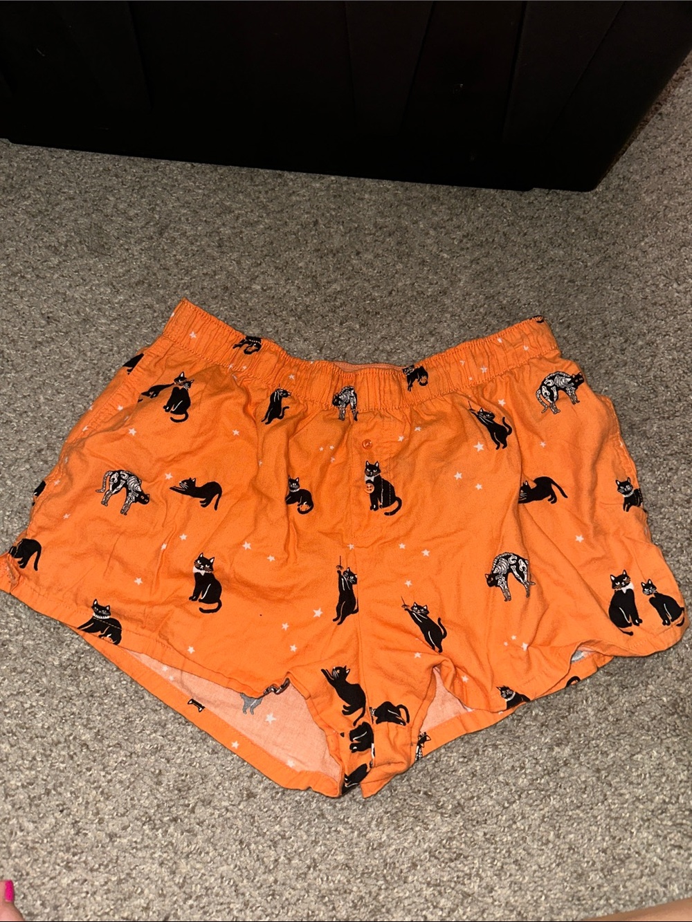 Women's Orange Cat-Print Sleep Shorts